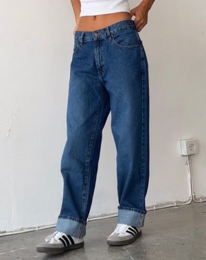 Jeansy Motel Rocks Oversized Dad Low Rise Damskie Niebieskie | ZYS1437DV
