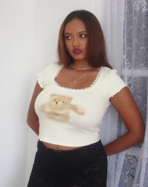 Koszulki Motel Rocks Bovillo Cap Sleeve Top Damskie Białe | YDI9744XH