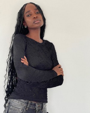 Koszulki Motel Rocks Maya Long Sleeve Damskie Czarne | FQW7810BD