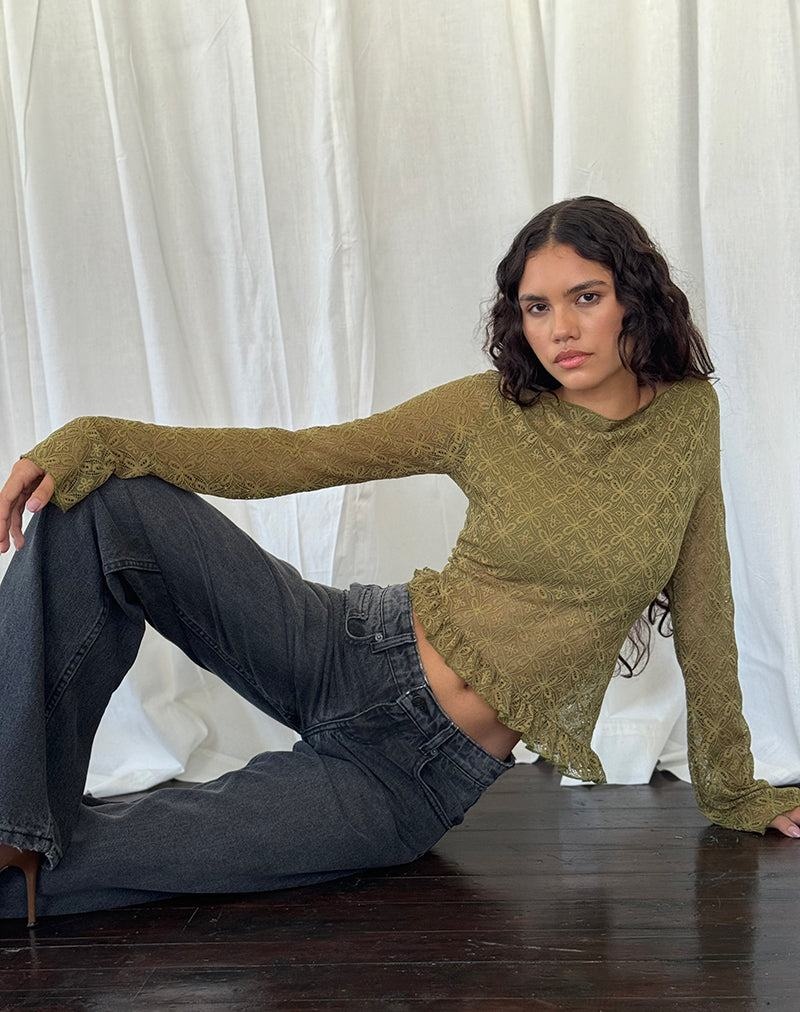 Bluzka Motel Rocks Allegra Long Sleeve Damskie Zielone | UXX2451YR