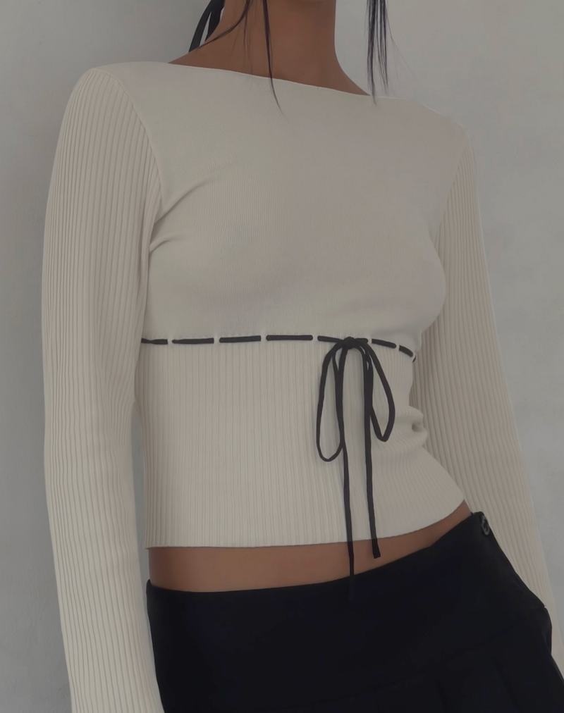 Koszulki Motel Rocks Awdella Trykotowy Long Sleeve Damskie Beżowe | IVF9359HX